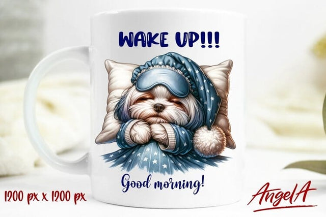 Funny animal mug / sleeping dog / good morning Sublimation Angelina Semenova 