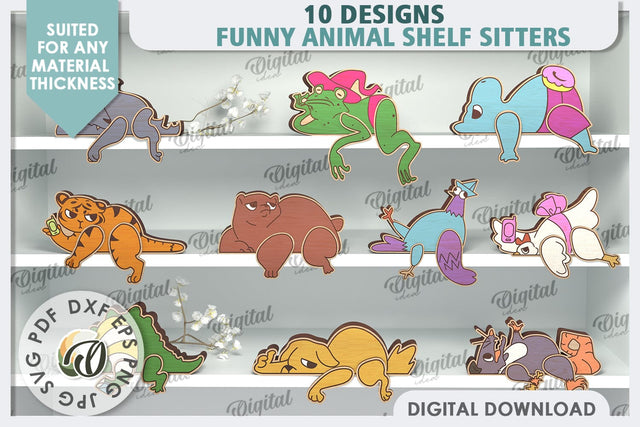 Funny Animals Decor Laser Cut Bundle. Animals Shelf Sitters SVG Evgenyia Guschina 