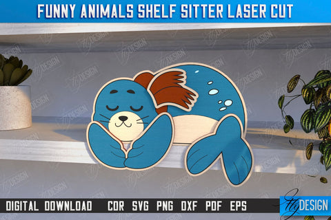 Funny Animals Shelf Sitters Laser Cut Bundle | Wooden Animals Figurine | CNC Files SVG Fly Design 