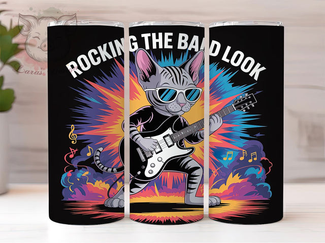 Funny Bald Rock Roll Cat Tumbler, Rock N Roll Cat Design, 20Oz Skinny Tumbler Wrap, Sublimation Print Cup, Music Lover Gift Idea, Humorous Bald Cat Art, Digital Tumbler Design Sublimation Lara' s Designs 