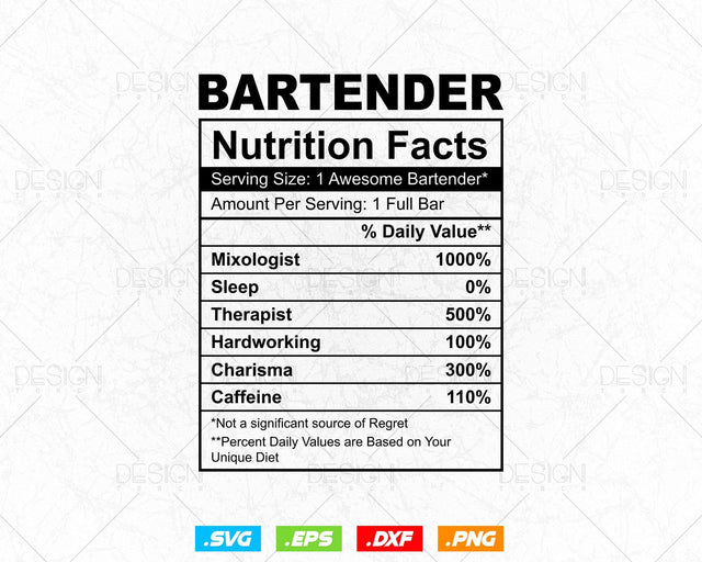 Funny Bartender Nutrition Facts Editable Vector T-shirt Design in Ai Svg Png Files, Bar Svg, Beer Svg, Bartender Svg File SVG DesignDestine 
