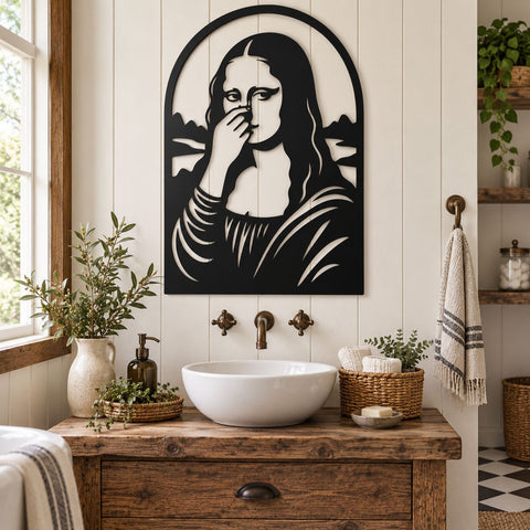 Funny Bathroom Mona Lisa Laser SVG | Toilet Humor Wall Art | Bathroom Sign DXF | Funny Restroom Decor | CNC Plasma Cut File SVG HappyDesignStudio 