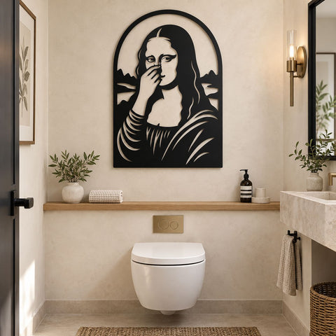 Funny Bathroom Mona Lisa Laser SVG | Toilet Humor Wall Art | Bathroom Sign DXF | Funny Restroom Decor | CNC Plasma Cut File SVG HappyDesignStudio 