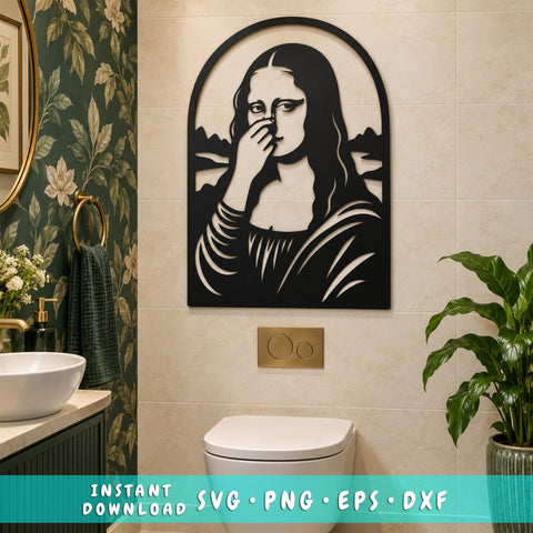 Funny Bathroom Mona Lisa Laser SVG | Toilet Humor Wall Art | Bathroom Sign DXF | Funny Restroom Decor | CNC Plasma Cut File SVG HappyDesignStudio 