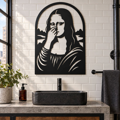 Funny Bathroom Mona Lisa Laser SVG | Toilet Humor Wall Art | Bathroom Sign DXF | Funny Restroom Decor | CNC Plasma Cut File SVG HappyDesignStudio 