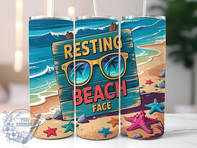 Funny Beach Vacation Ocean Tumbler, Funny Summer Tumbler, Resting Beach Face Design, 20oz Sublimation Wrap, Coastal Vibes Tumbler, Ocean Theme Tumbler Wrap, Vacation Tumbler Design Sublimation ToriDesigns 