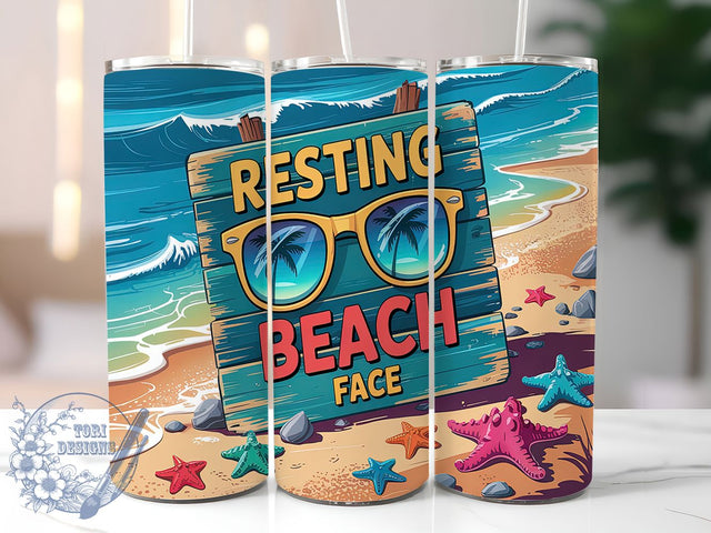 Funny Beach Vacation Ocean Tumbler, Funny Summer Tumbler, Resting Beach Face Design, 20oz Sublimation Wrap, Coastal Vibes Tumbler, Ocean Theme Tumbler Wrap, Vacation Tumbler Design Sublimation ToriDesigns 