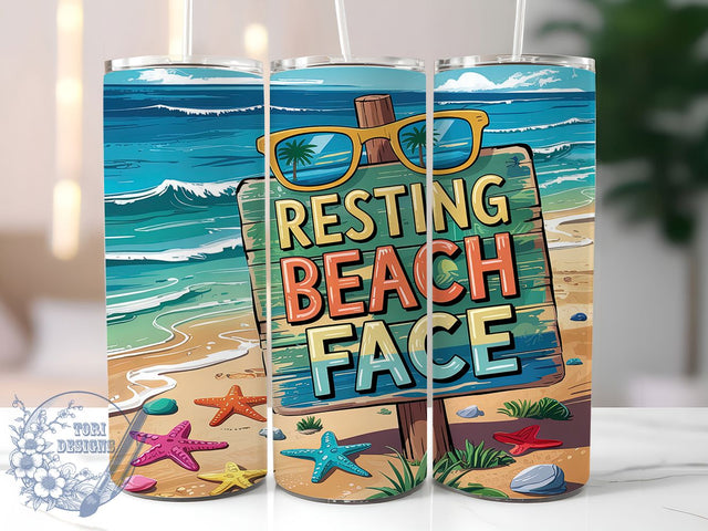 Funny Beach Vacation Ocean Tumbler, Funny Summer Tumbler, Resting Beach Face Design, 20oz Sublimation Wrap, Coastal Vibes Tumbler, Ocean Theme Tumbler Wrap, Vacation Tumbler Design Sublimation ToriDesigns 