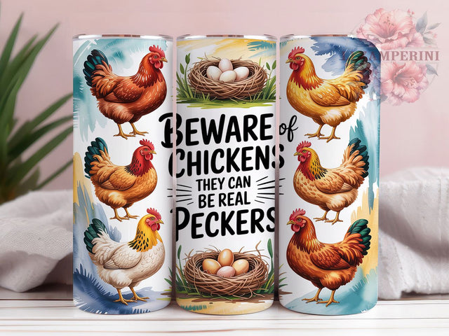 Funny Beware of Chickens Tumbler, Beware of Chickens Sublimation Design, Humorous Farm Cup Art, 20oz Chicken Tumbler, Sarcastic Poultry Mug, Stylish Farmhouse Cup, Cozy Barnyard Wrap Sublimation Li Zamperini 