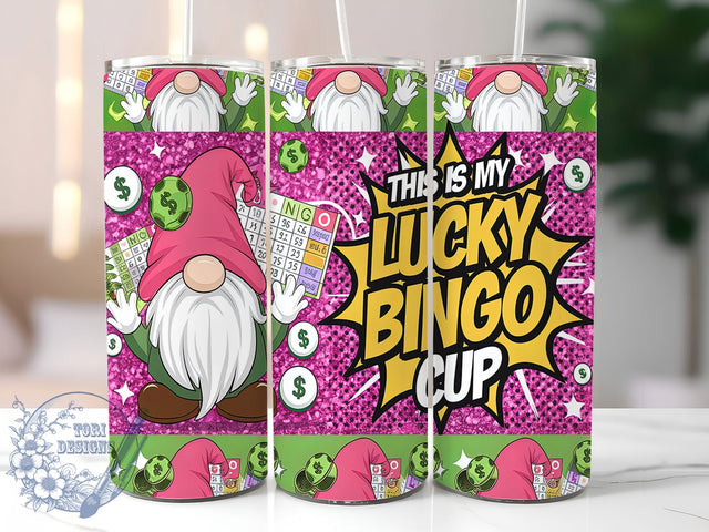 Funny Bingo Gnome 20oz Tumbler, Lucky Bingo Tumbler Wrap, 20oz Sublimation Tumbler, Bingo Lover Cup, Funny Bingo Tumbler, Lucky Charm Tumbler, Gambling Theme Tumbler Sublimation ToriDesigns 