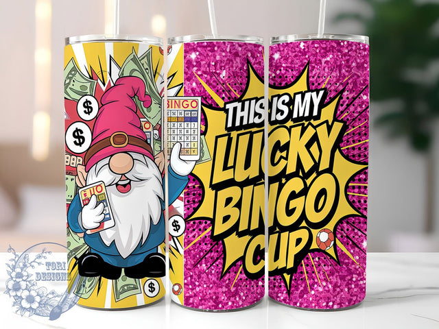 Funny Bingo Gnome 20oz Tumbler, Lucky Bingo Tumbler Wrap, 20oz Sublimation Tumbler, Bingo Lover Cup, Funny Bingo Tumbler, Lucky Charm Tumbler, Gambling Theme Tumbler Sublimation ToriDesigns 