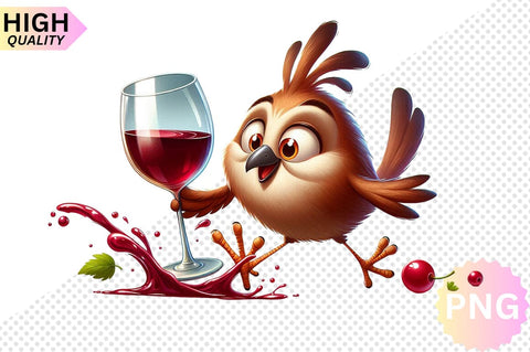 Funny Bird With Wine Glass Clipart bundle SVG CraftingStudio 