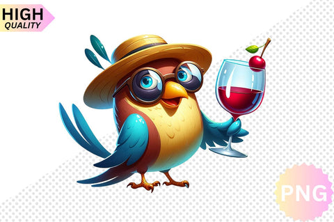 Funny Bird With Wine Glass Clipart bundle SVG CraftingStudio 