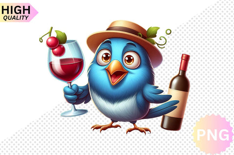 Funny Bird With Wine Glass Clipart bundle SVG CraftingStudio 