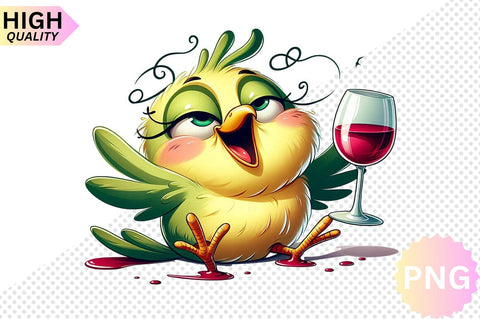 Funny Bird With Wine Glass Clipart bundle SVG CraftingStudio 
