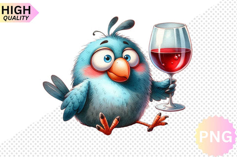 Funny Bird With Wine Glass Clipart bundle SVG CraftingStudio 