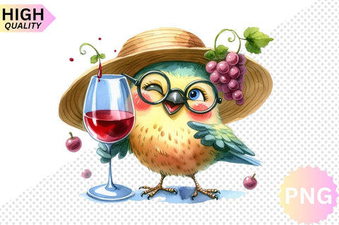 Funny Bird With Wine Glass Clipart bundle SVG CraftingStudio 