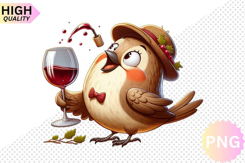 Funny Bird With Wine Glass Clipart bundle SVG CraftingStudio 