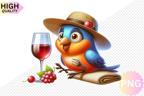 Funny Bird With Wine Glass Clipart bundle SVG CraftingStudio 