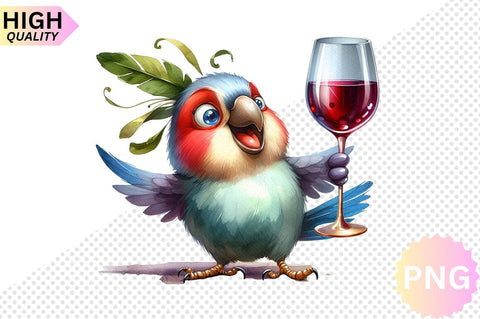 Funny Bird With Wine Glass Clipart bundle SVG CraftingStudio 