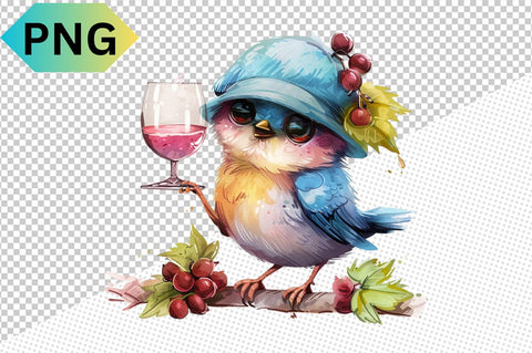 Funny Bird With Wine Glass Clipart SVG CraftingStudio 