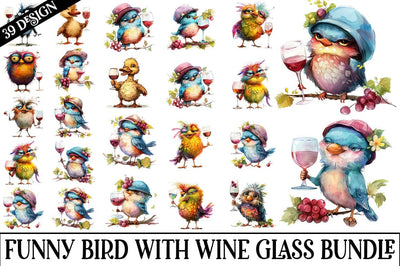 Funny Bird With Wine Glass Clipart SVG CraftingStudio 