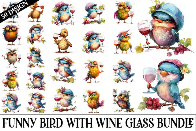 Funny Bird With Wine Glass Clipart SVG CraftingStudio 