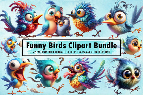 Funny Birds Clipart Bundle Sublimation designartist 