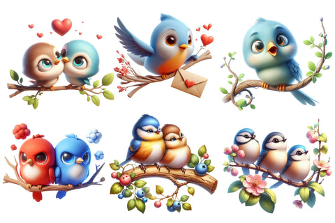 Funny Birds on Branch Clipart Bundle PNG Sublimation designartist 