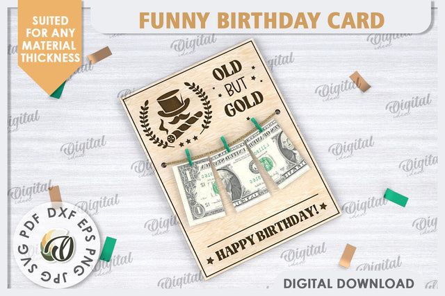 Funny Birthday Card Laser Cut Design. Money Gift Holder SVG SVG Evgenyia Guschina 