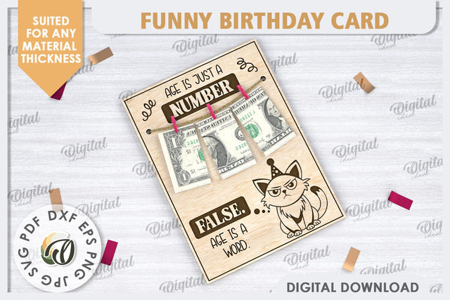 Funny Birthday Card Laser Cut Design. Money Gift Holder SVG SVG Evgenyia Guschina 