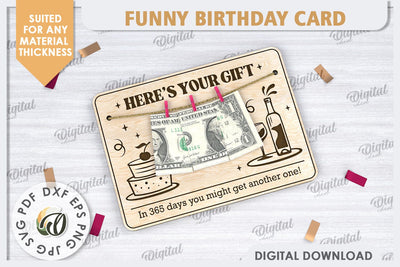 Funny Birthday Card Laser Cut Design. Money Gift Holder SVG SVG Evgenyia Guschina 