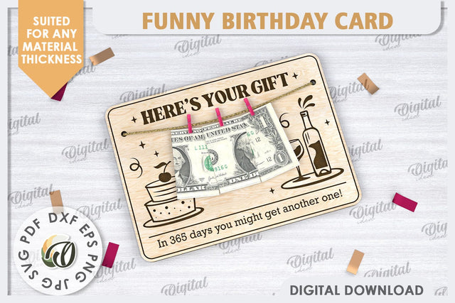 Funny Birthday Card Laser Cut Design. Money Gift Holder SVG SVG Evgenyia Guschina 