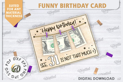 Funny Birthday Card Laser Cut Design. Money Gift Holder SVG SVG Evgenyia Guschina 