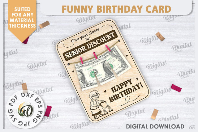 Funny Birthday Card Laser Cut Design. Money Gift Holder SVG SVG Evgenyia Guschina 