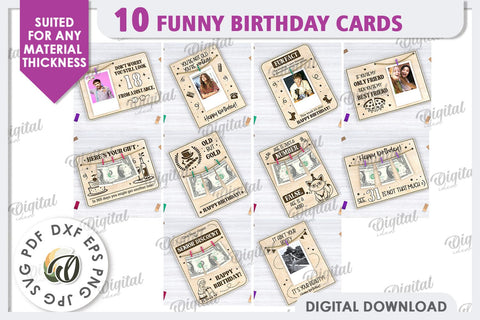 Funny Birthday Cards LaserCut Bundle. Money Gift Holders SVG SVG Evgenyia Guschina 
