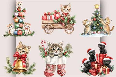 Funny Black Cat Christmas Clipart Bundle. Sublimation SVGArt 