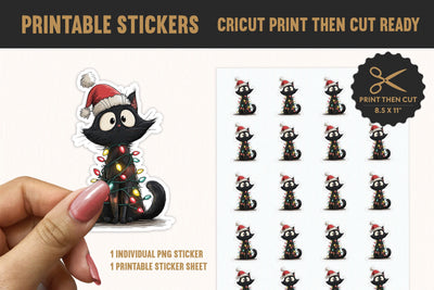 Funny Black Cat Christmas Sticker PNG Sublimation BijouBay 