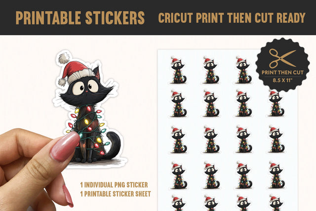 Funny Black Cat Christmas Sticker PNG Sublimation BijouBay 