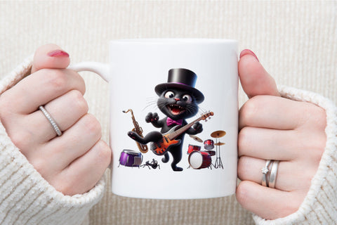 Funny Black Cat Musicians Sublimation Sublimation designartist 