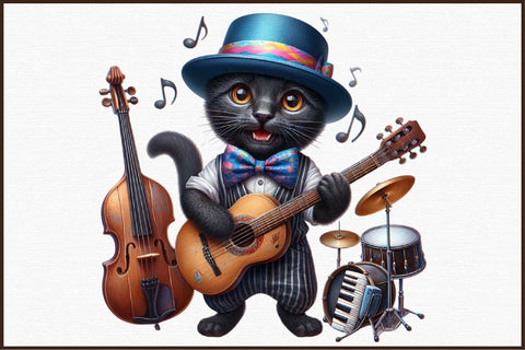Funny Black Cat Musicians Sublimation Sublimation designartist 