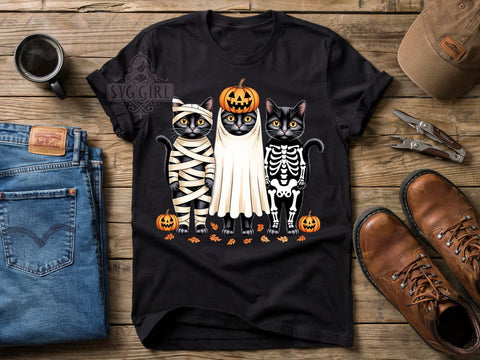 Funny Black Cat Pumpkin T-Shirt PNG, Black Cat, Pumpkin Style, Spooky Humor, Halloween Fashion, Sublimation PNG, Statement Shirt, Festive Apparel Sublimation SvggirlplusArt 