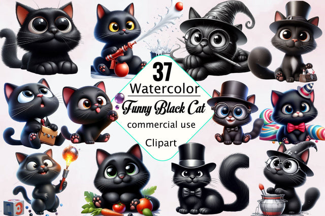 Funny Black Cat Sublimation Clipart Bundle Sublimation SVGArt 