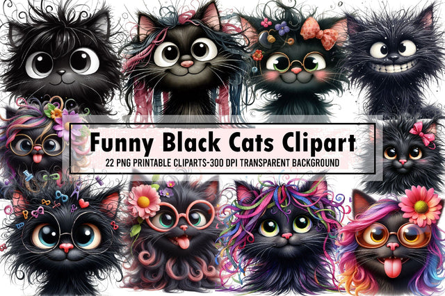 Funny Black Cats Clipart - Cute Cat Png Sublimation designartist 