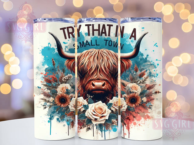 Funny Boho Flower Highland Cow Try That Western 20oz Tumbler Wrap Sublimation Design, Straight Tapered Tumbler Wrap, Highland Cow Tumbler Png, Instant Digital Download Sublimation SvggirlplusArt 