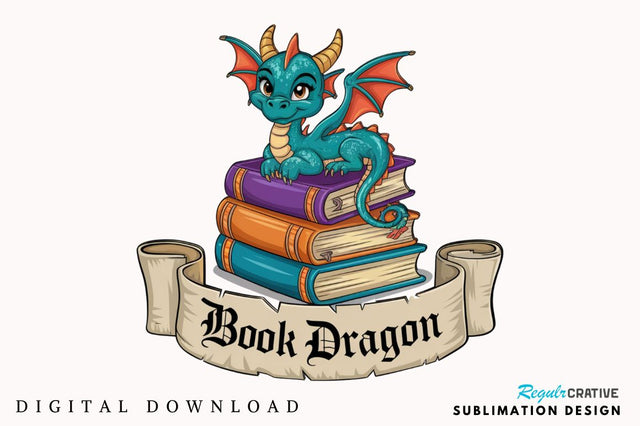 Funny Book Lover PNG Book Reading Dragon Sublimation Design Sublimation Regulrcrative 