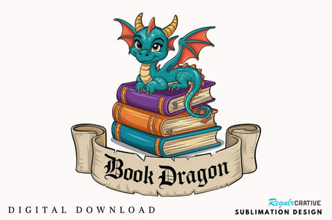 Funny Book Lover PNG Book Reading Dragon Sublimation Design Sublimation Regulrcrative 