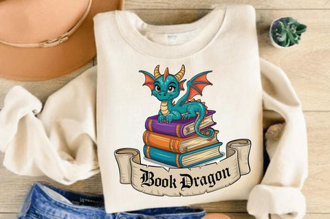 Funny Book Lover PNG Book Reading Dragon Sublimation Design Sublimation Regulrcrative 