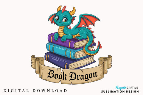 Funny Book Lover PNG Book Reading Dragon Sublimation Design Sublimation Regulrcrative 