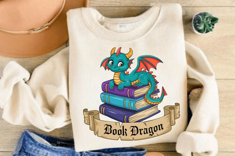 Funny Book Lover PNG Book Reading Dragon Sublimation Design Sublimation Regulrcrative 